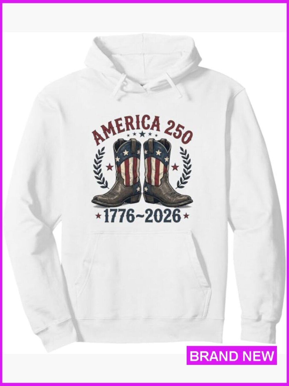 Patriotic US Flag Cowboy Boots Print Pullover Hoodie Classic Fit